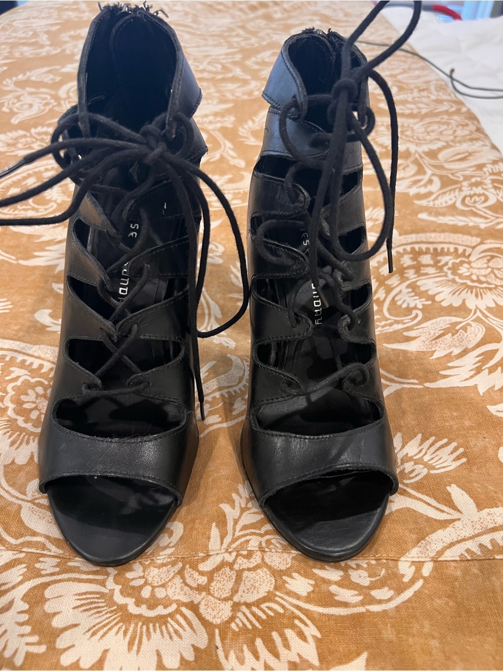 Chinese Laundry Black Lace-Up Peep Toe Heels